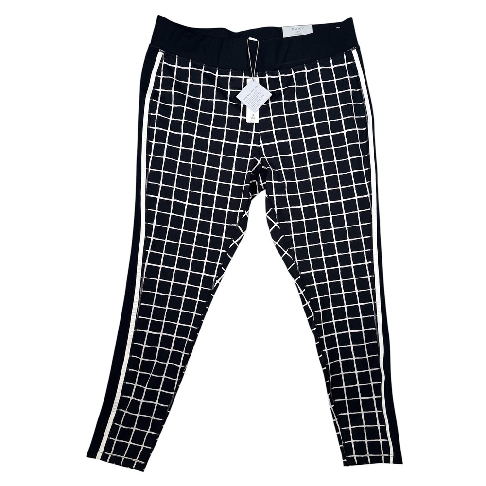 Chico's‎ Zenergy Geo Print Pants Size 3 NWT Black White Grid Leggings Athleisure